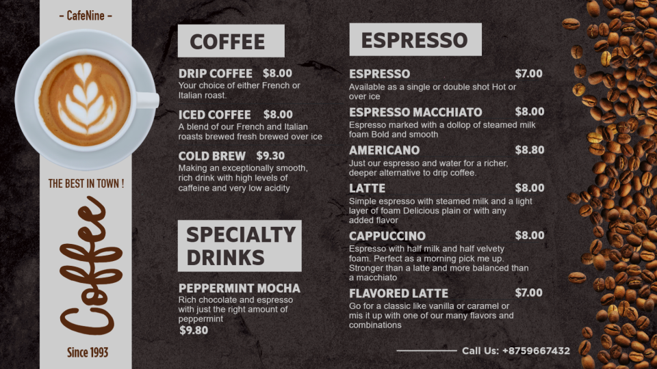 Online Coffee Menu Design