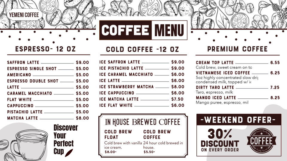 Creative Coffee Menu design Idea