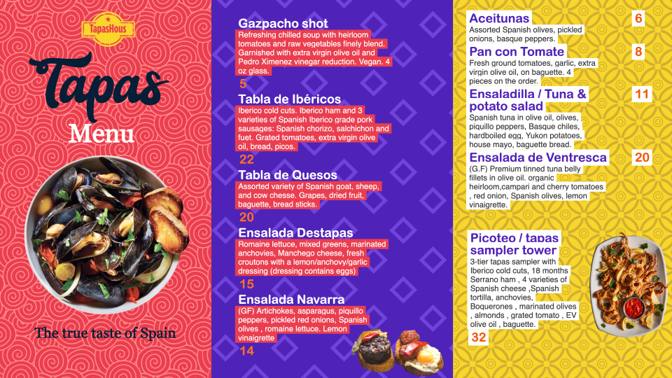 Tapas POS Menu